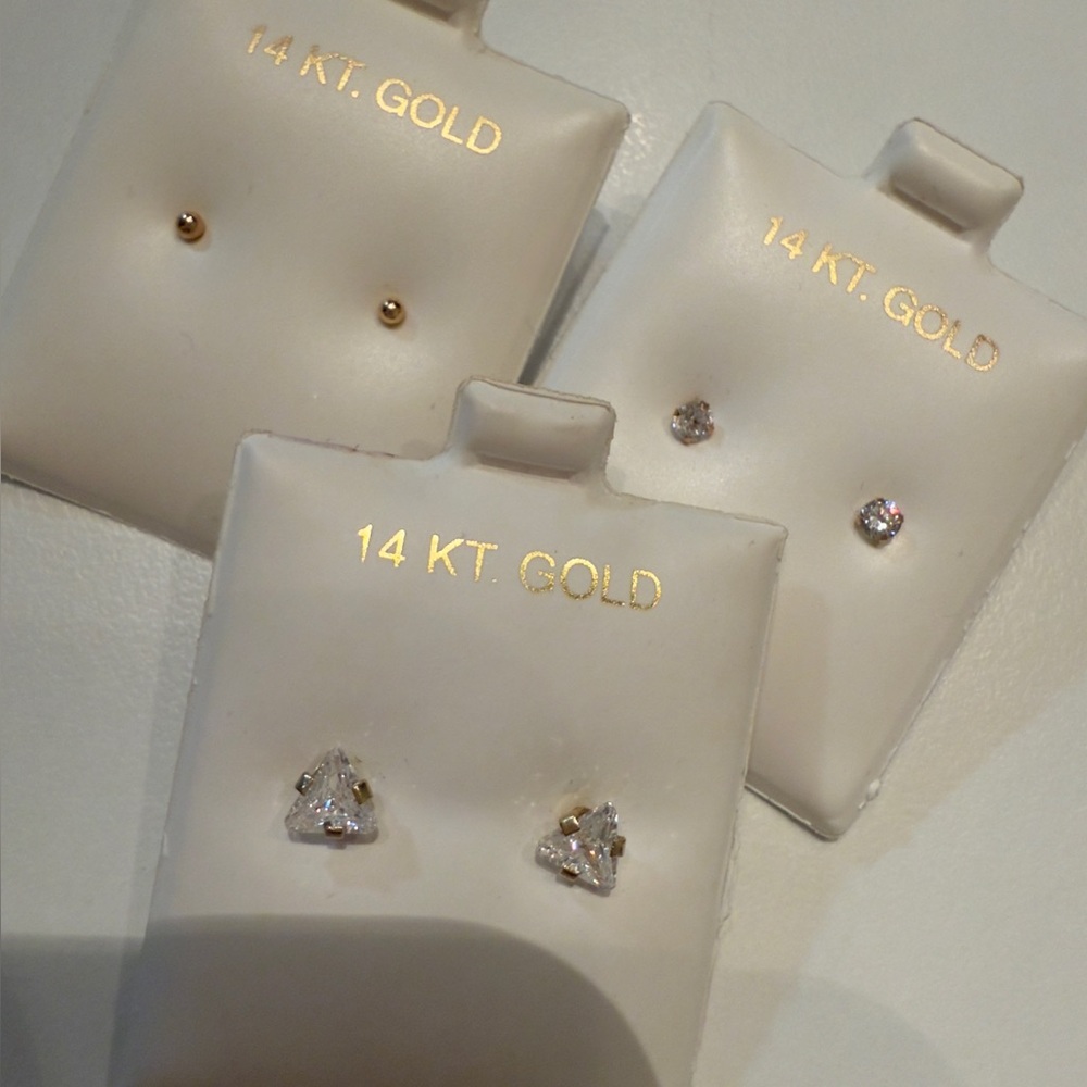 Three Pairs 14k Yellow Gold Dainty Earrings 3 Pairs